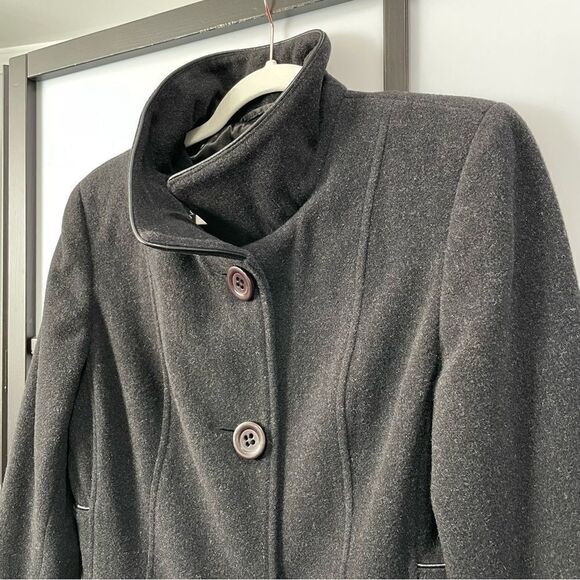 [4] Vintage Dark Grey Wool & Cashmere Pea Coat with Brown Buttons - Picture 4 of 12